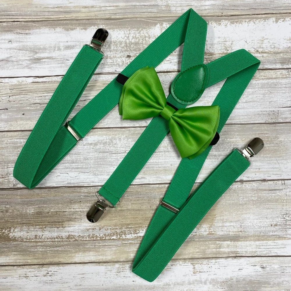 GREEN bow tie and GREEN suspenders for Mens wedding accessories